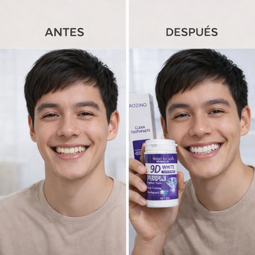 Kit Blanqueador Dental Morado 9D – 3 Polvos Blanqueadores + 1 Líquido
