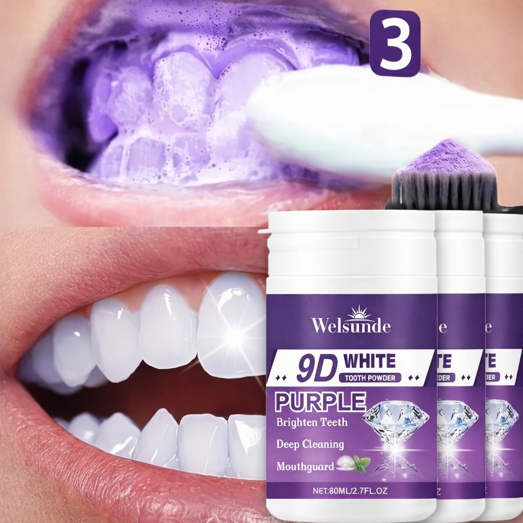 Kit Blanqueador Dental Morado 9D – 3 Polvos Blanqueadores + 1 Líquido